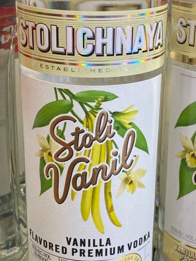 A bottle of stolichnaya vanilla premium vodka