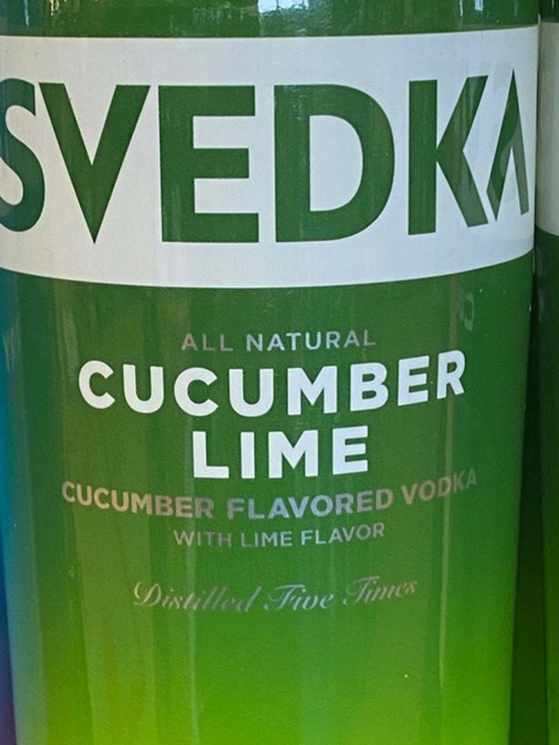 A bottle of svedka cucumber lime vodka with lime flavor