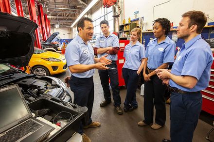 Diverse shop team working confidently together