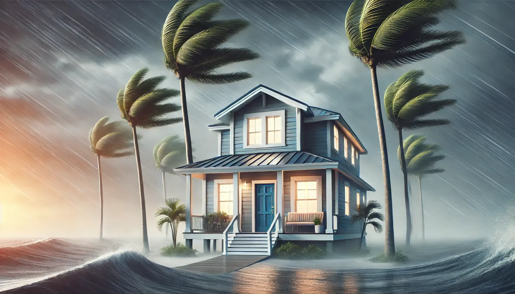An image of a house being blown by hurricane wins in a south Florida storm