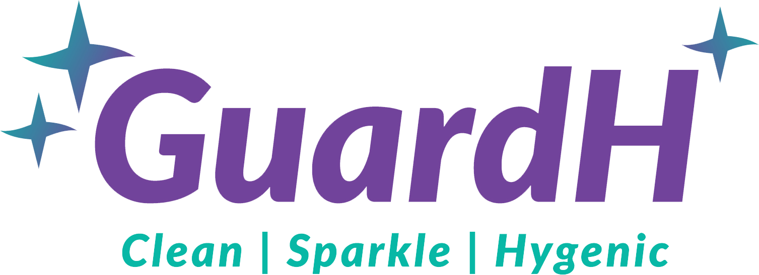 The guardh logo is purple and blue and says clean sparkle hygienic.