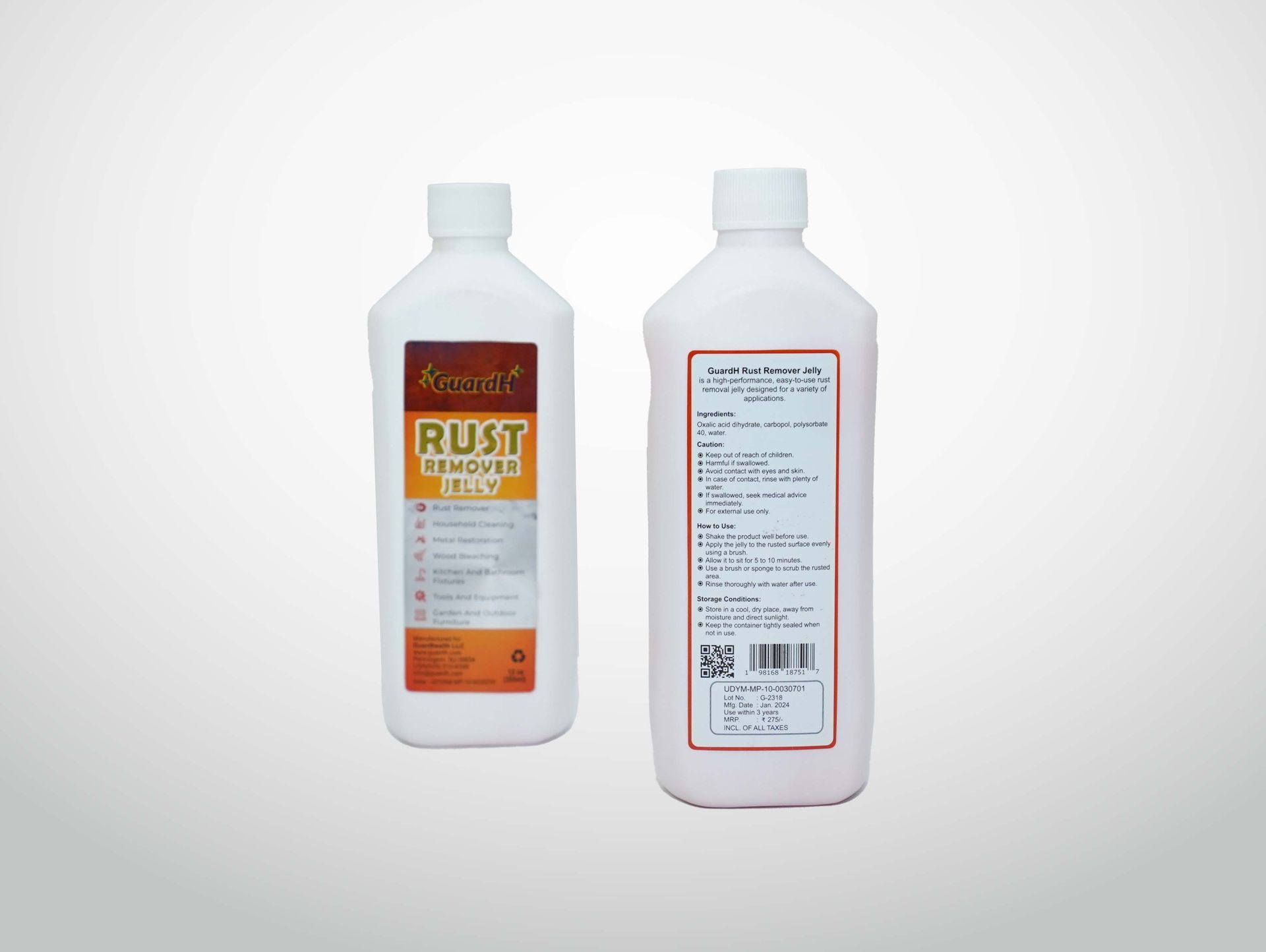 Two bottles of rust remover are next to each other