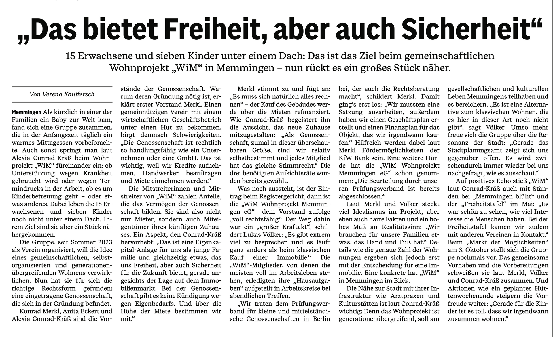 German newspaper article with title: 