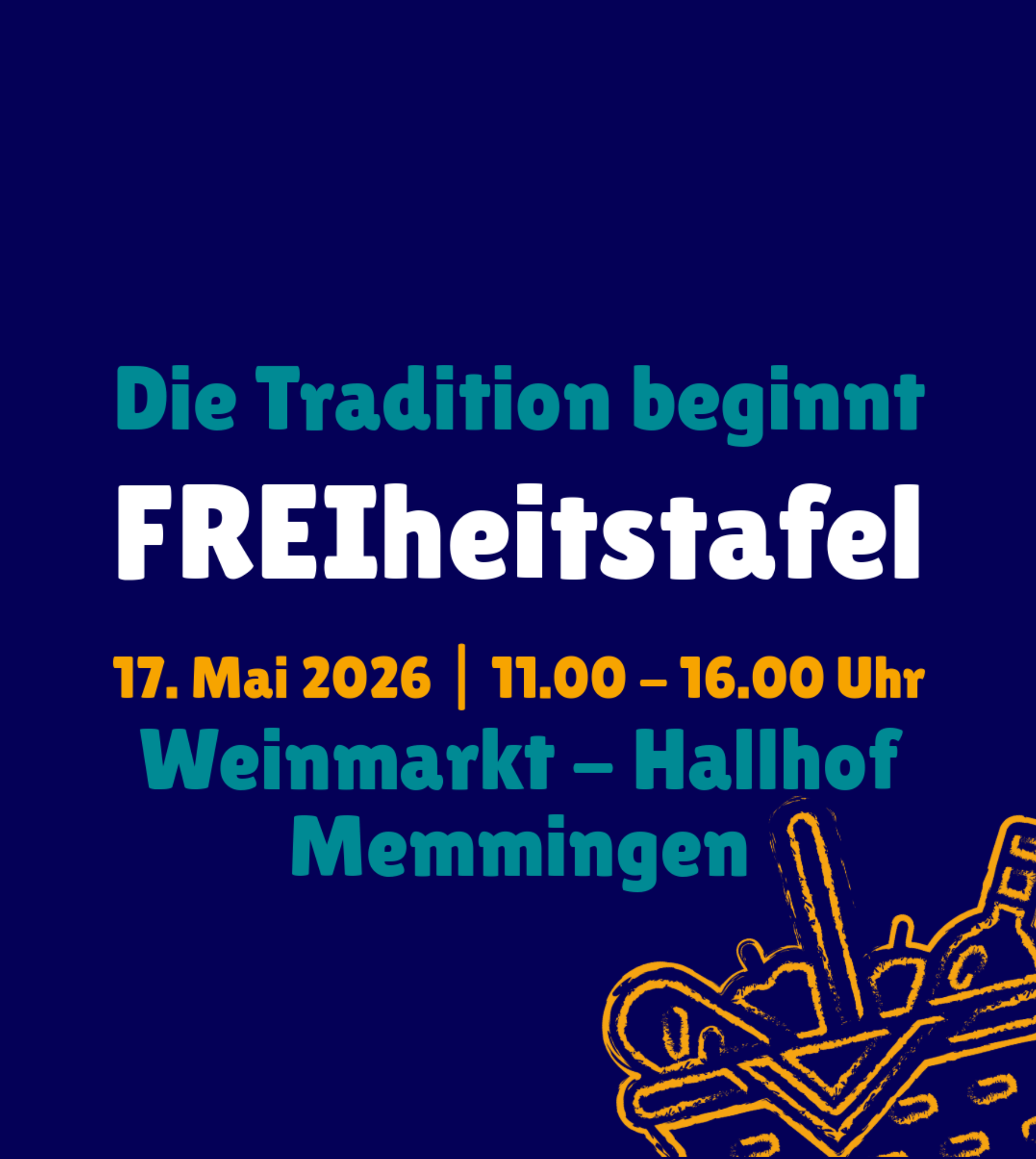Blue event poster for BfMD Freiheitstafel, 17 May 2026, 11:00–16:00, Memmingen Weinmarkt-Hallhof