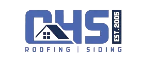 Logo for CHS Roofing & Siding, featuring a house roof icon, blue lettering, and "EST. 2005" in a vertical dark blue box.