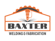 Logo for Baxter Welding & Fabrication featuring an orange gear and cutting torch icon above dark grey text.