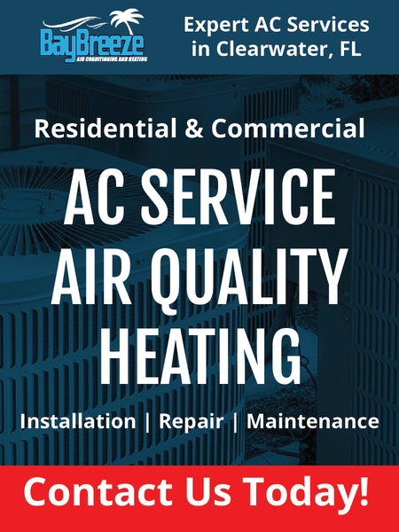 BlueBreeze HVAC ad for residential and commercial AC service, air quality, heating in Clearwater, FL.