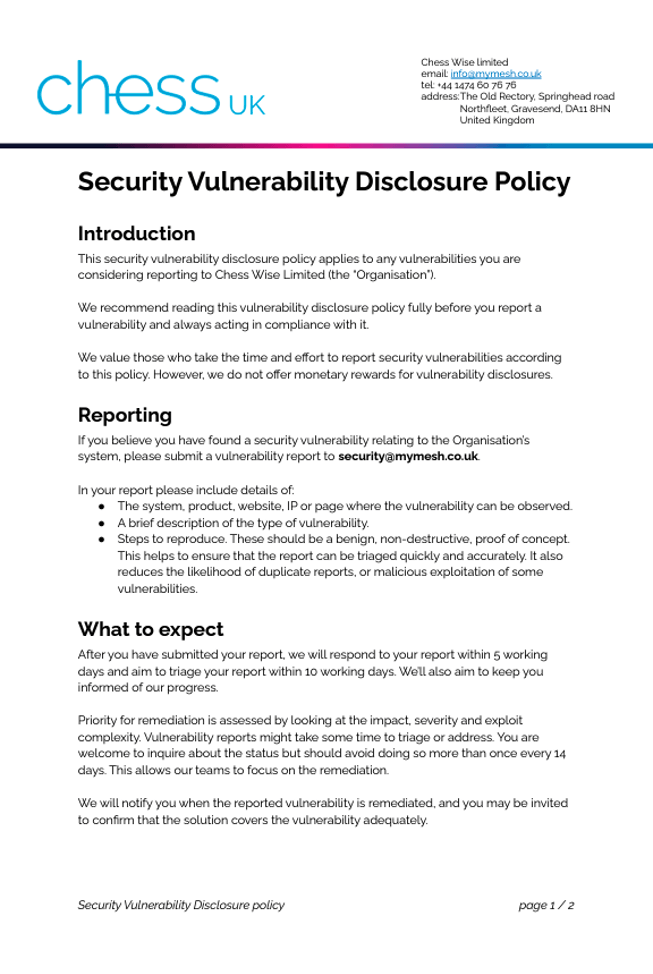 Security Vulnerability policy