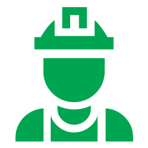 Un icono verde de una persona con casco, que representa a un trabajador o obrero.