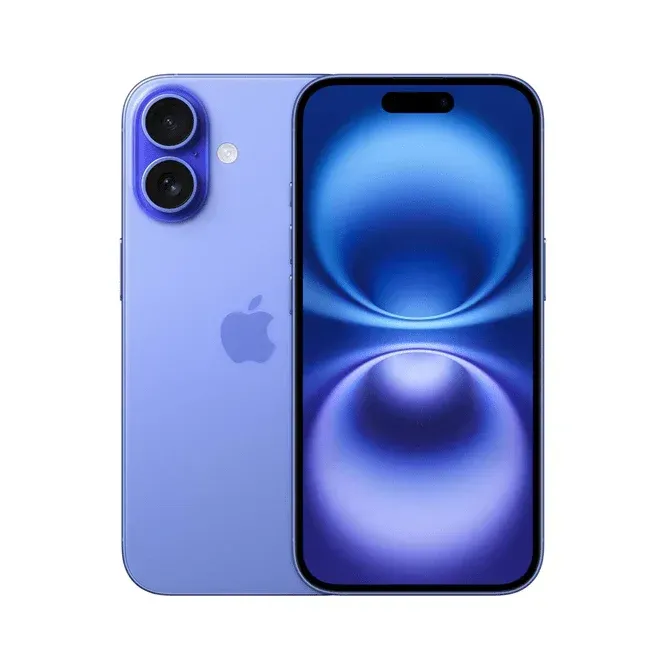 Two iPhones in purple and white rest on a reflective surface in front of their product box displaying the purple model.