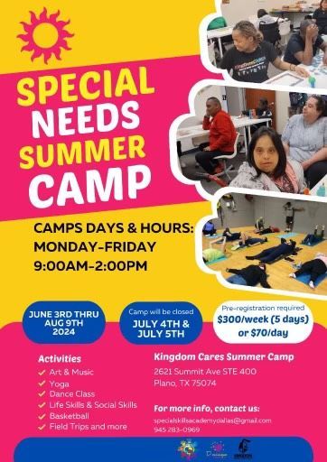 A flyer for a special needs summer camp