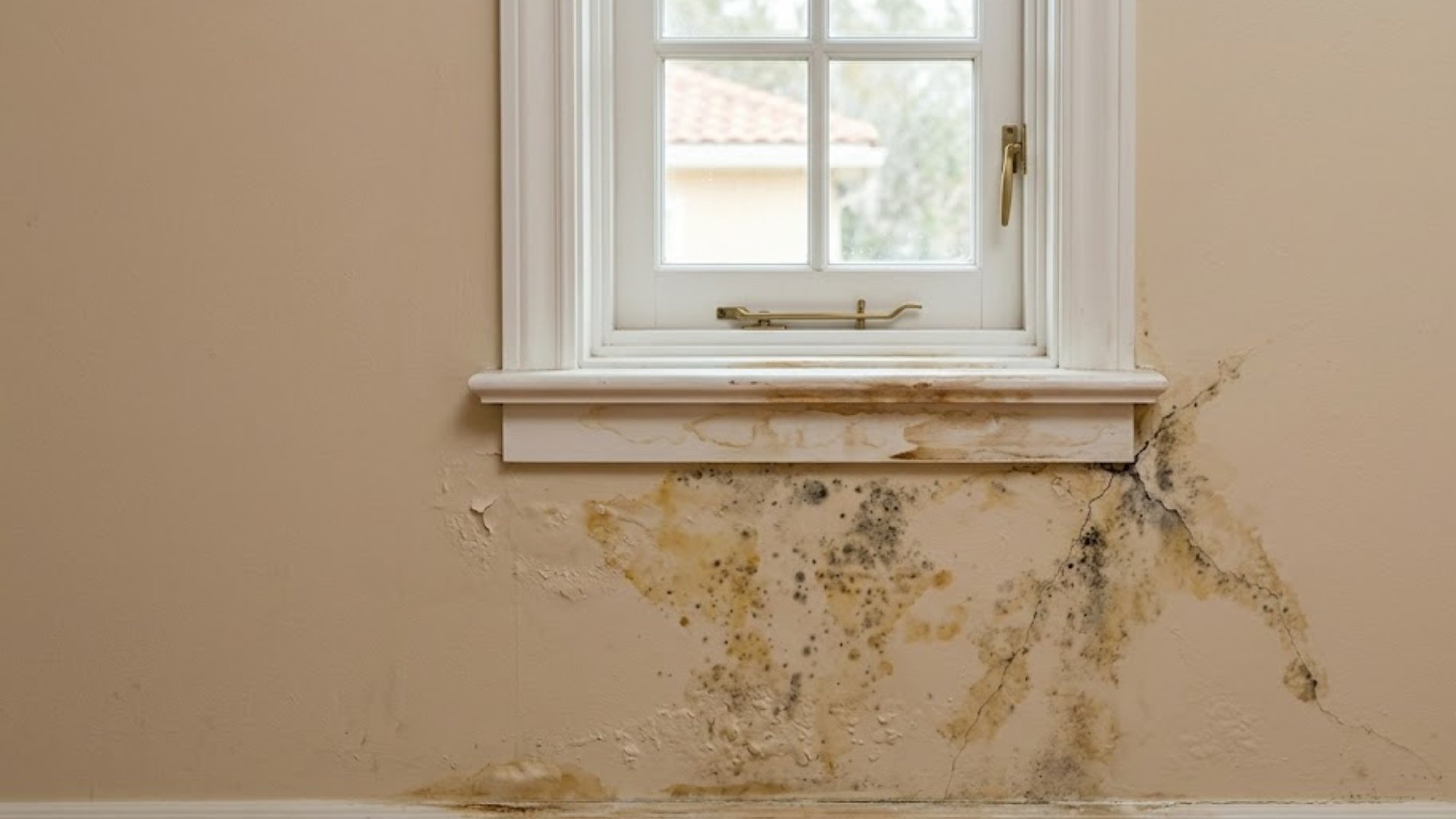 water damage from stucco cracks interior wall stain
