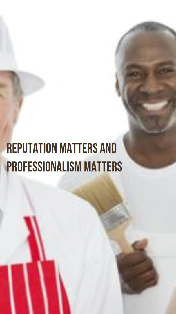 Two men standing next to each other with the words