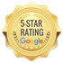 Gold 5-star rating badge with Google logo and stars