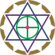Geometrisches Symbol mit sich überschneidenden Dreiecken, Kreisen, Kreuzen und Sternen