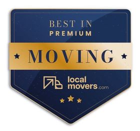 Named best movers in San Diego A blue and gold badge that says `` best in premium moving ''.