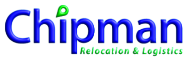 A blue and green logo for chipman relocation and logistics