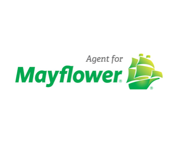 A logo for agent for mayflower with a ship on it