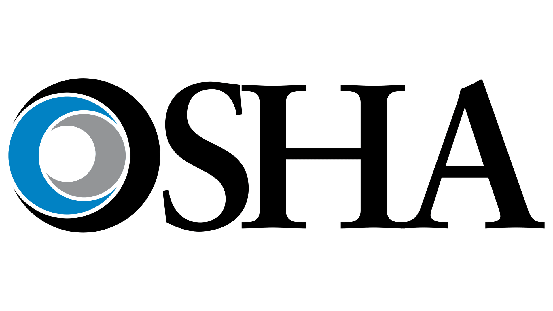 OSHA logo with black letters and a blue-and-gray circular emblem on a white background