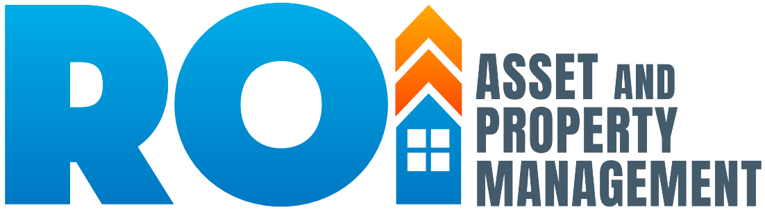 ROI Asset and Property Management logo in blue and gray with orange house icon
