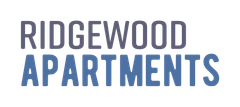 Ridgewood Apartments logo in gray and blue text on a white background