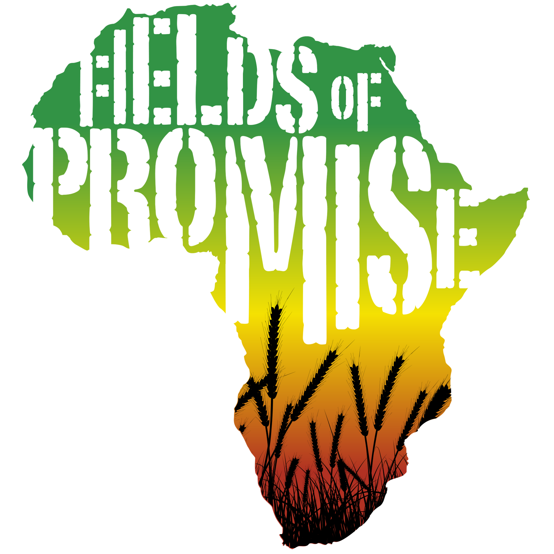 Fields of Promise logo in shape of African continent with gradient of Ethiopian flag colors in background