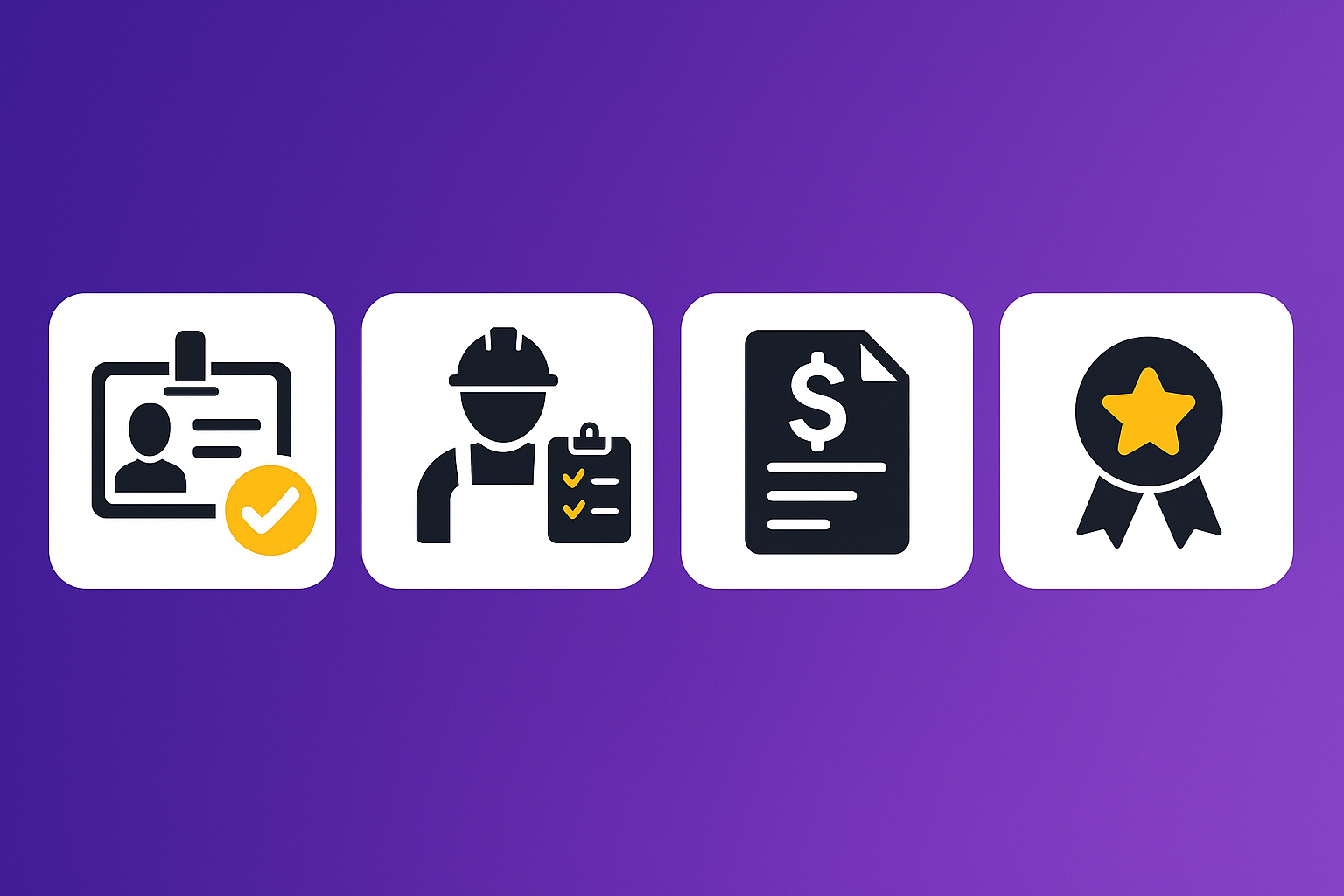 Icons representing choosing the right electrician: license, experience, cost estimate, and warranty.
