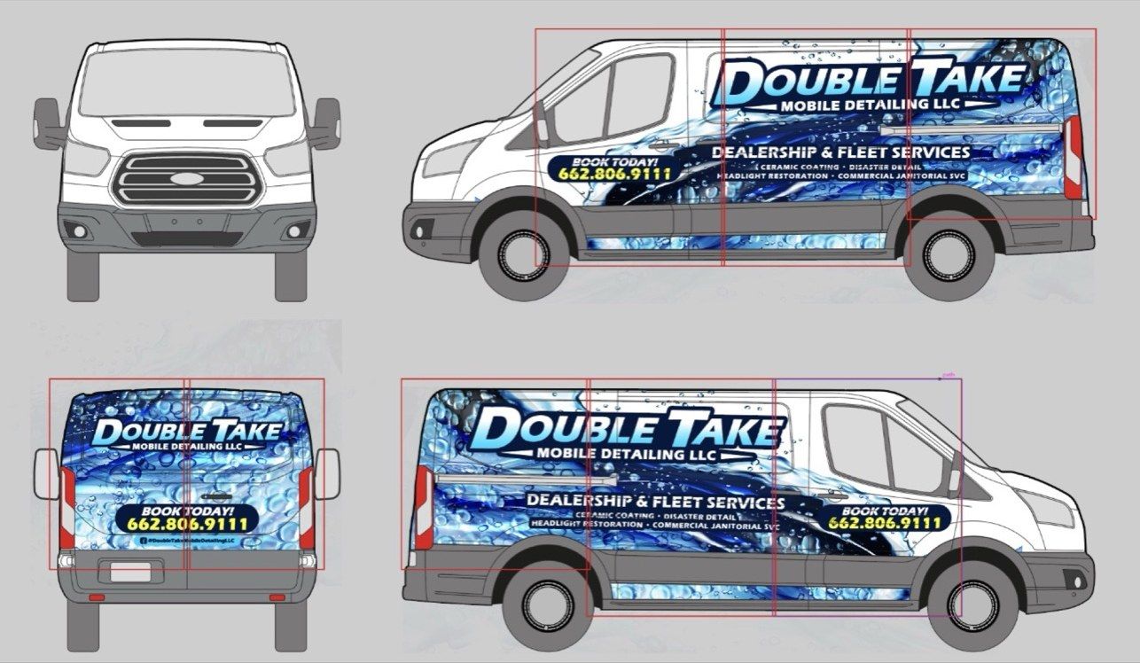 Double Take Mobile Detailing van wrap design proof