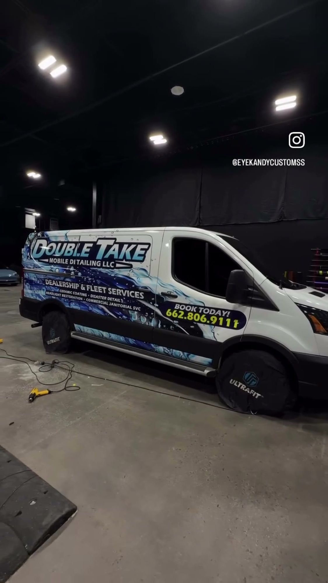 Finished Double Take Mobile Detailing van wrap in the Eye Kandy Customs shop