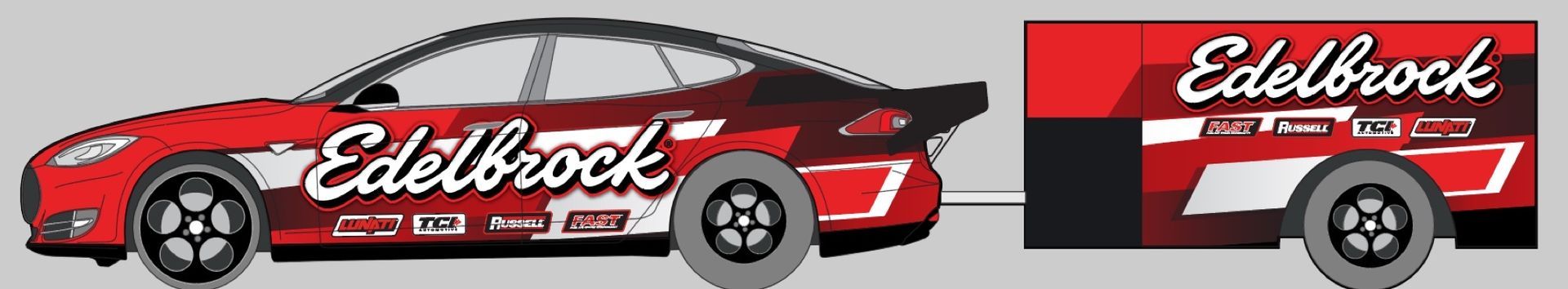 Edelbrock Tesla Model S and trailer wrap design proof