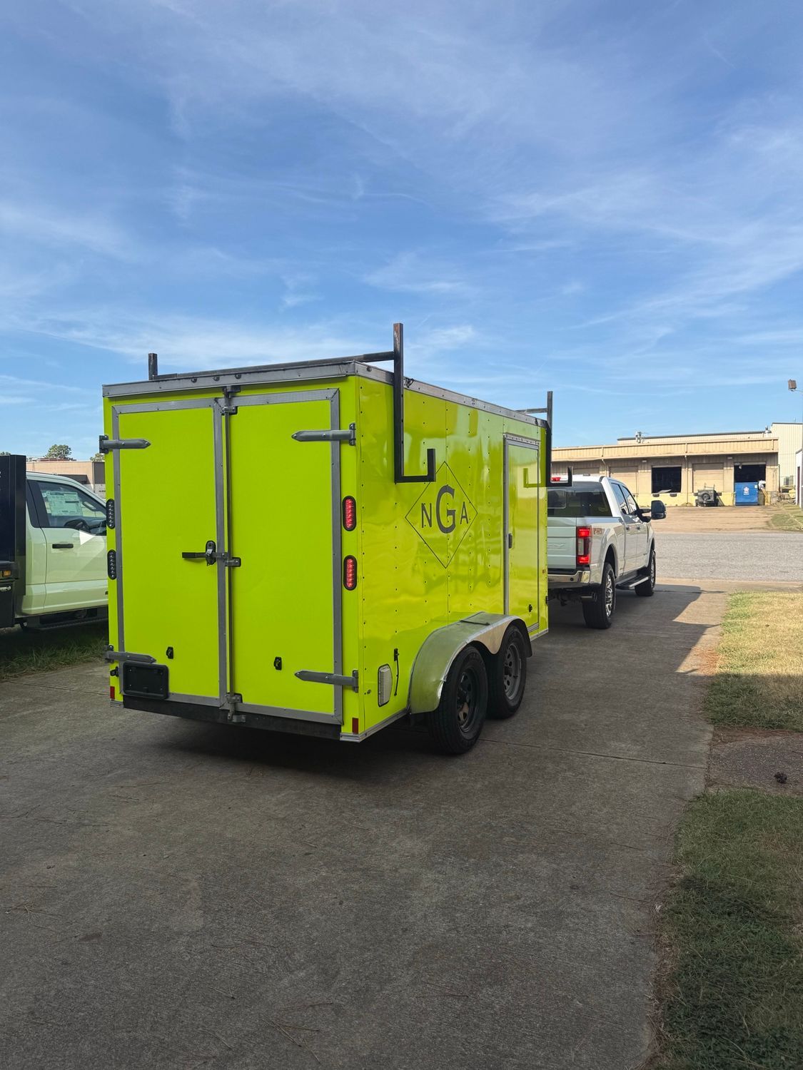 National Gutter Alliance trailer after the fluorescent yellow wrap