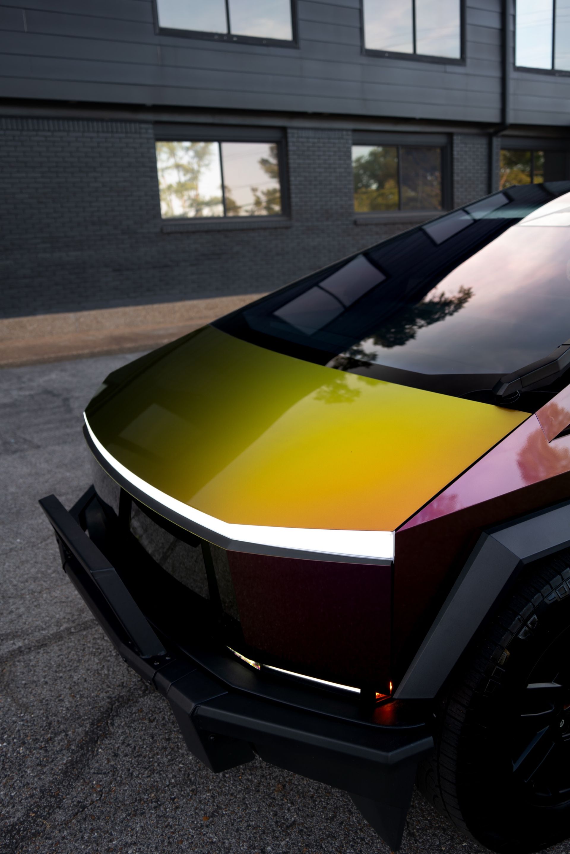 Pho Haven Tesla Cybertruck wrapped in TeckWrap Crazy Grape color shift vinyl by Eye Kandy Customs