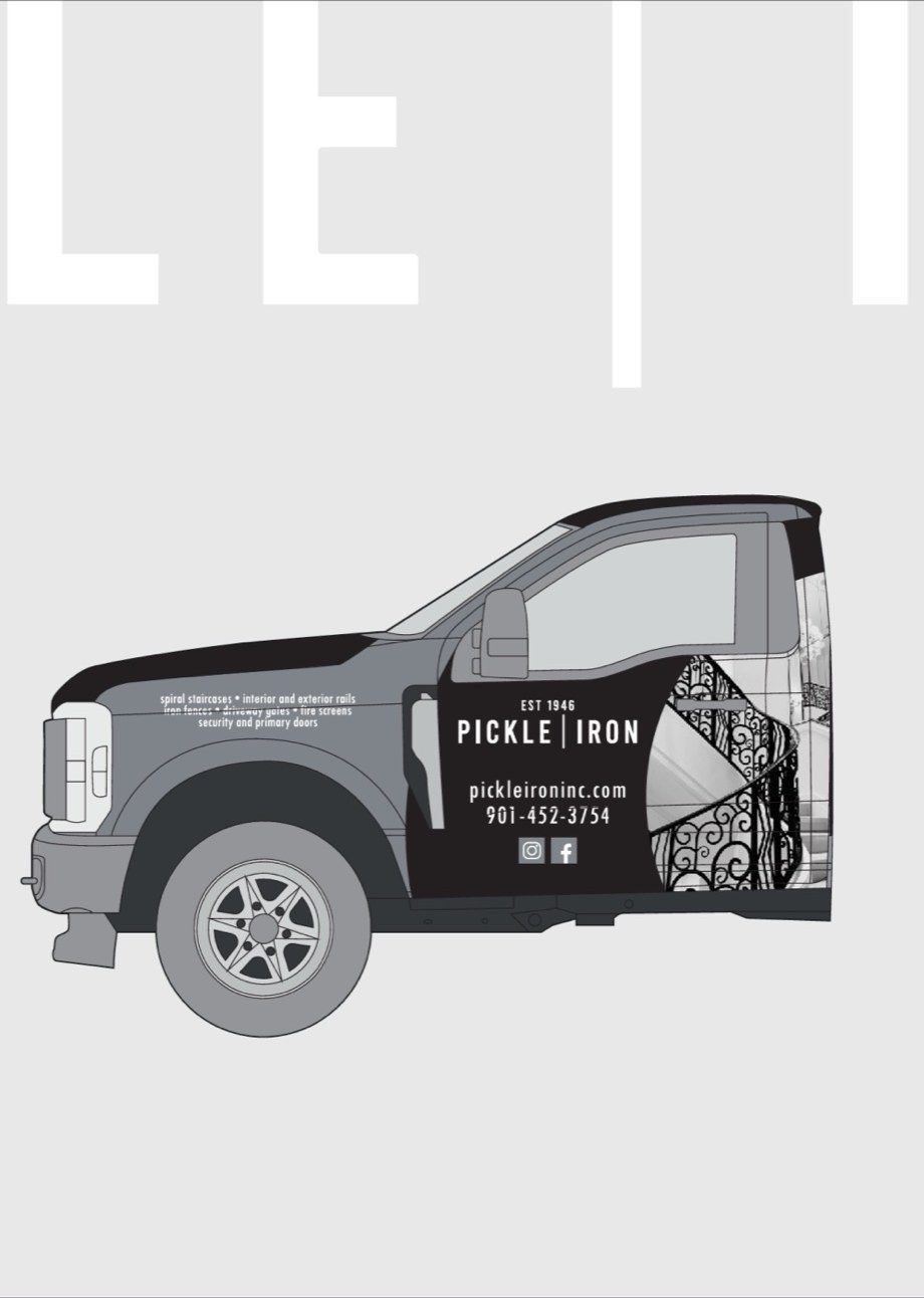 Pickle Iron truck wrap design matched to the existing fleet
