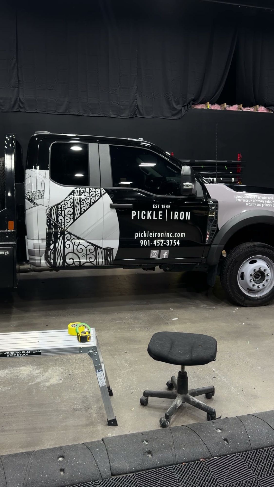 Side graphics on the Pickle Iron flatbed truck