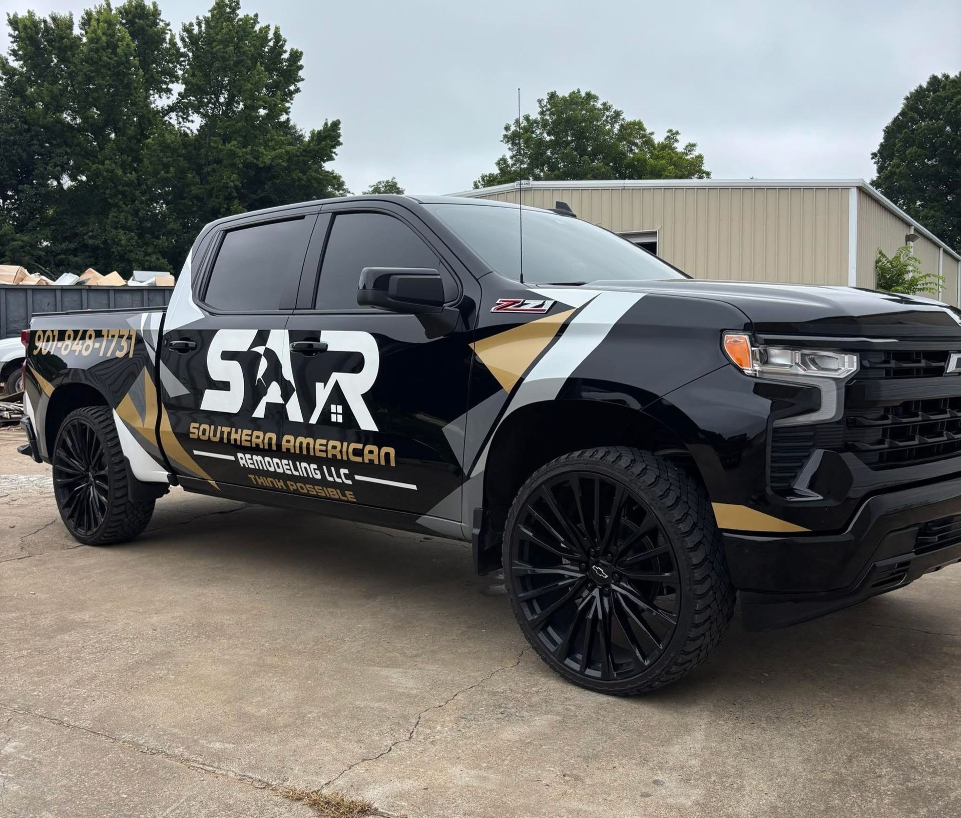 Southern American Remodeling truck after the custom cut graphics