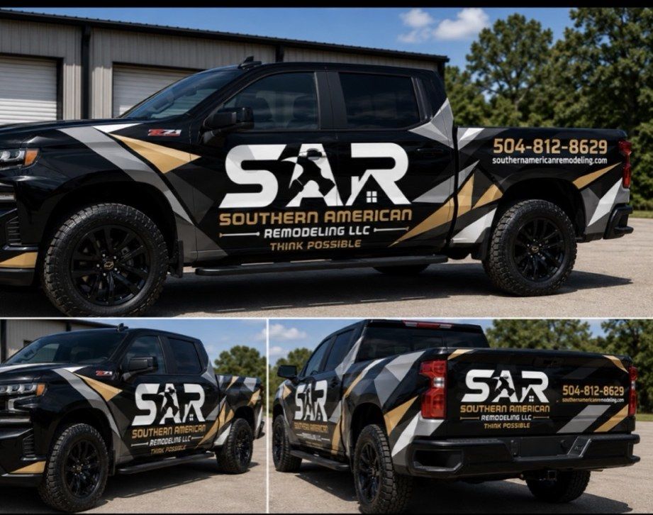 AI-generated wrap mockup for the Southern American Remodeling truck