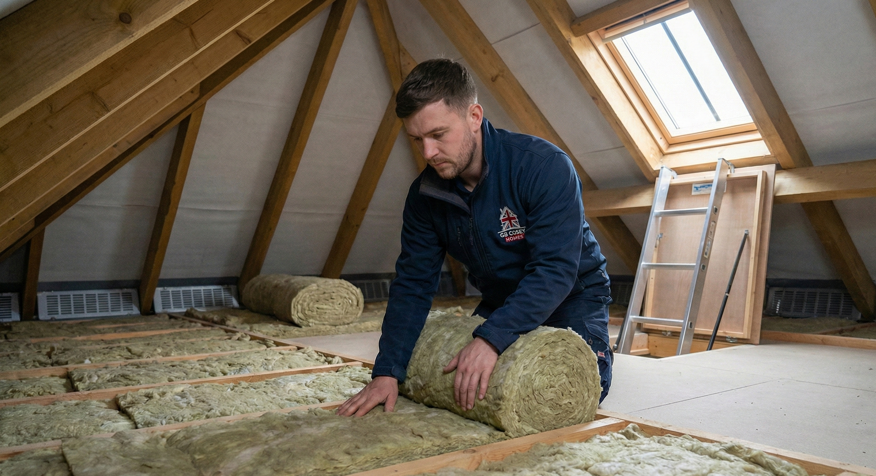 Loft insulation specialist assessing insulation in a UK home.