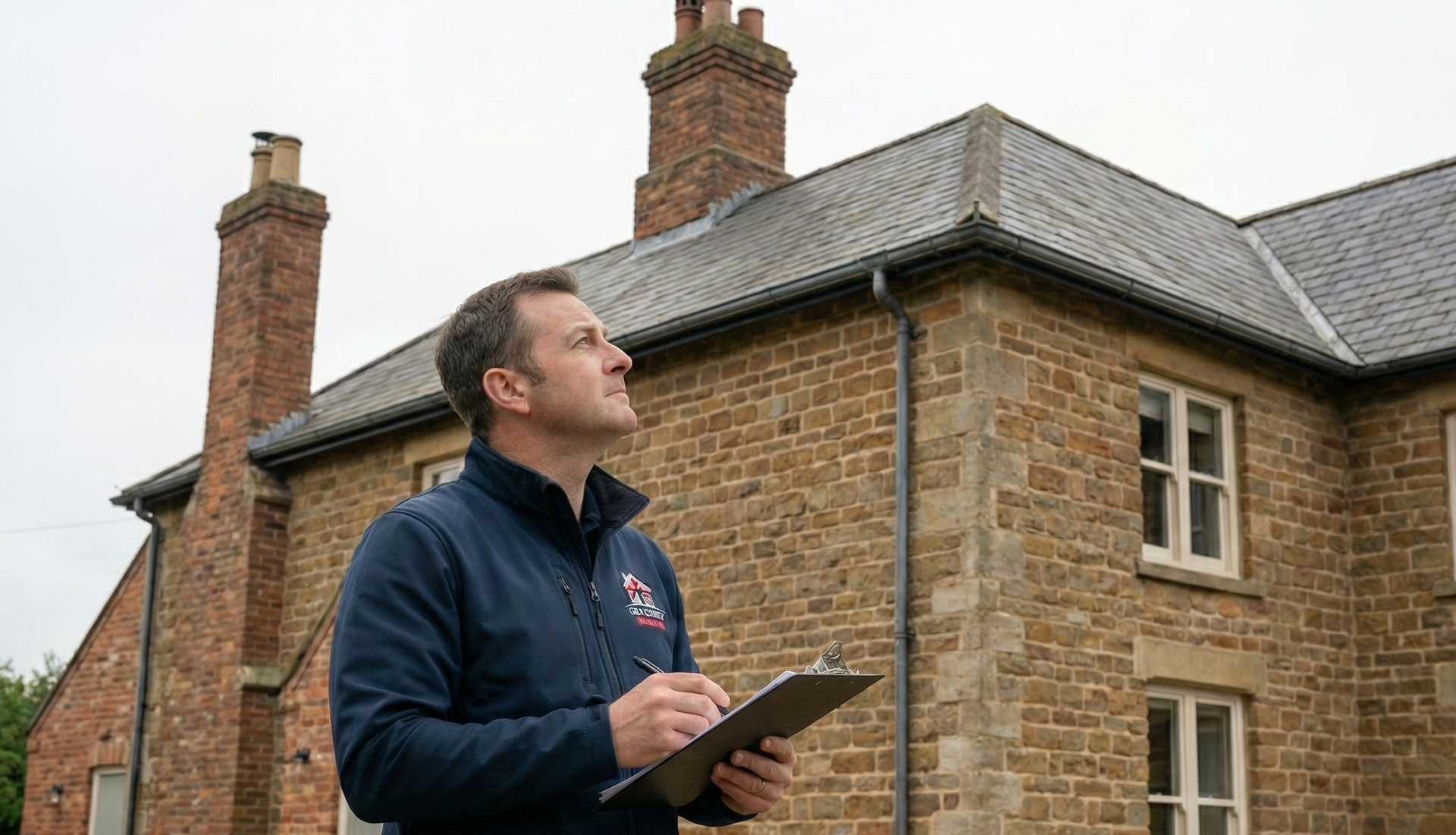 Tradesperson inspecting a UK home as part of professional assessment.
