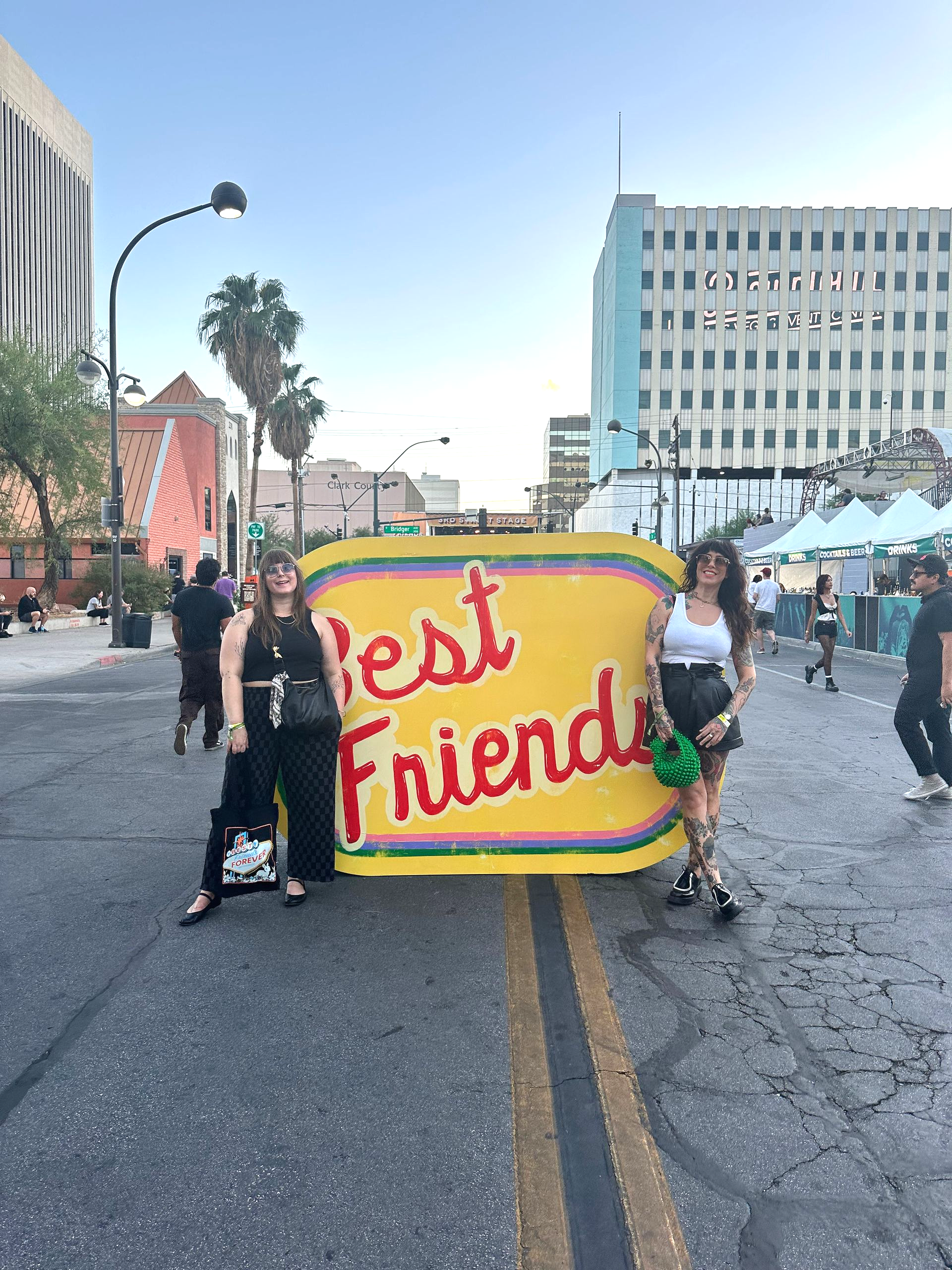 Two people pose with a