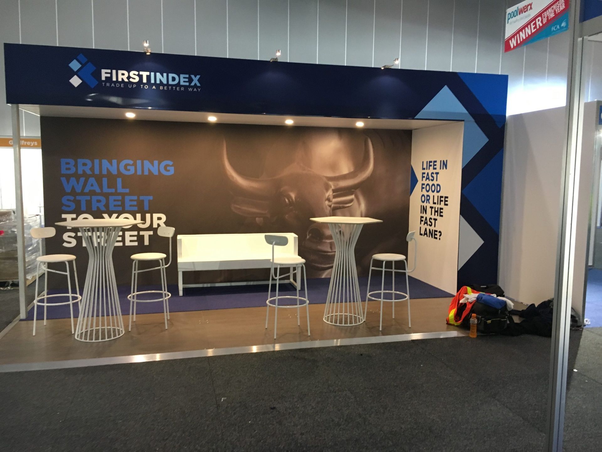 A firstindex booth with a bull on the wall