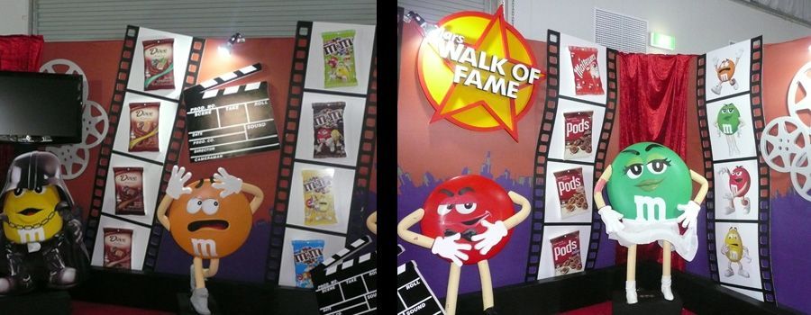 A display of m & m 's and a sign that says walk of fame