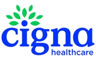 Cigna Healthcare logo with blue text and green leaf icon