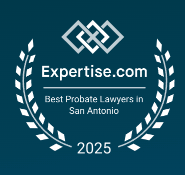 Expertise.com 2025 award badge for Best Probate Lawyers in San Antonio, white on teal with laurel wreaths