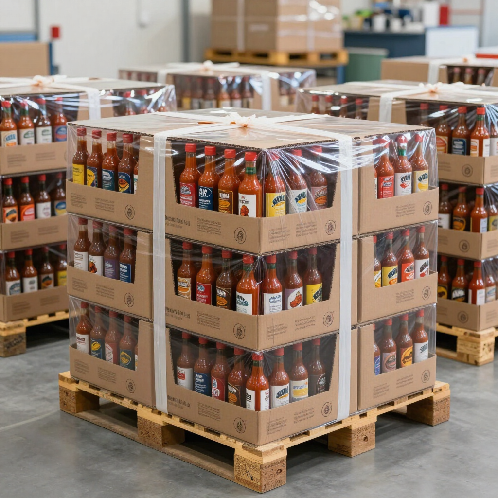 Distributor case pack of branded hot sauce