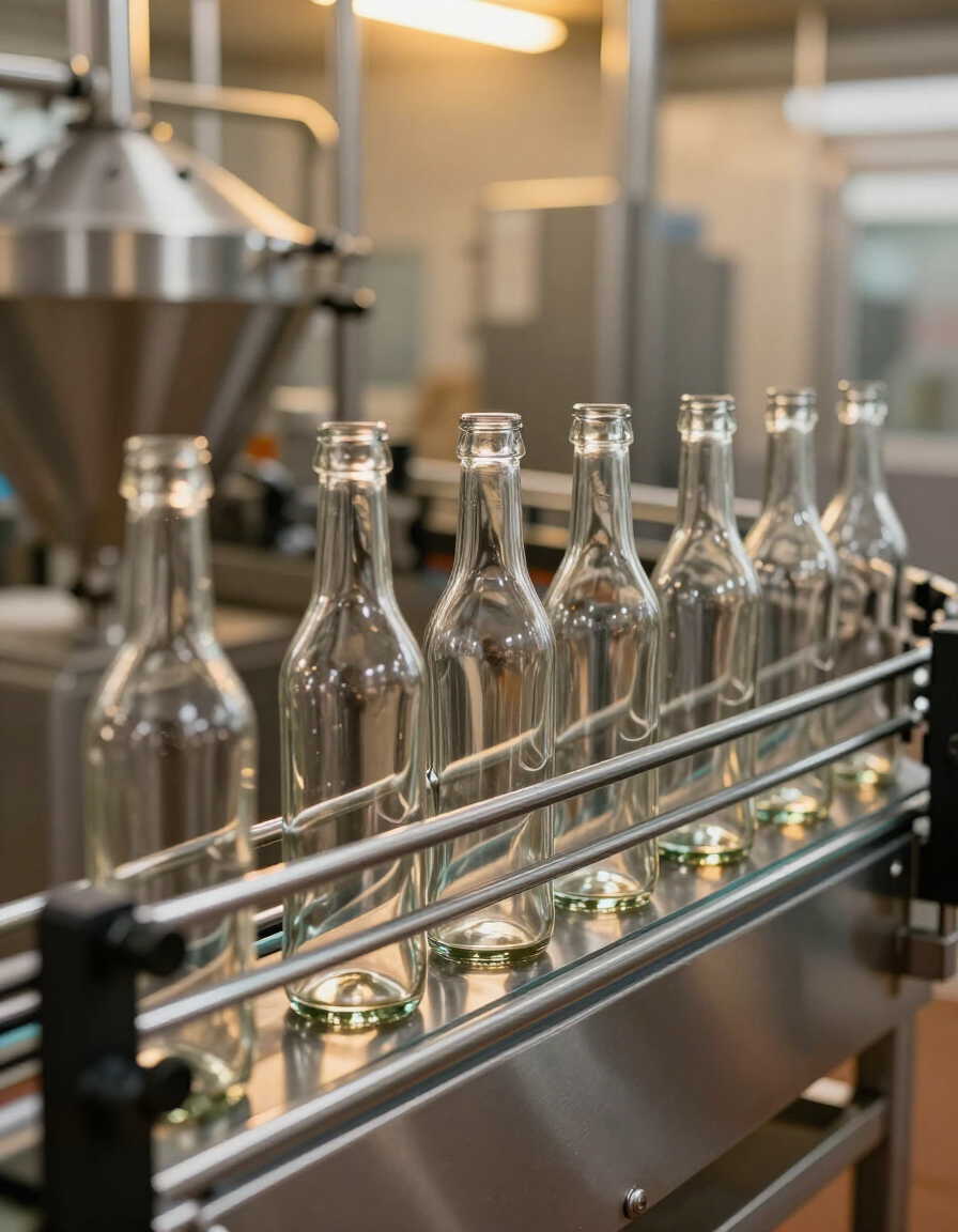 Professional bottling line at US Sauce manufacturing facility