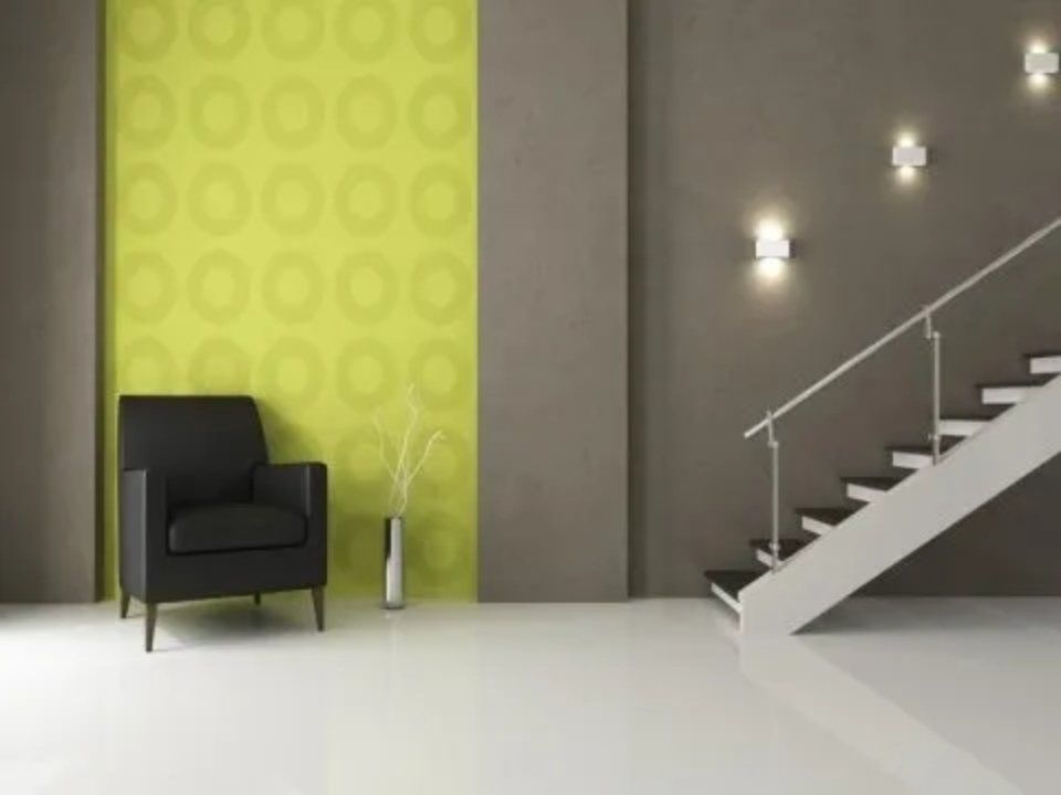 parete verde lime con cerchi e grigia