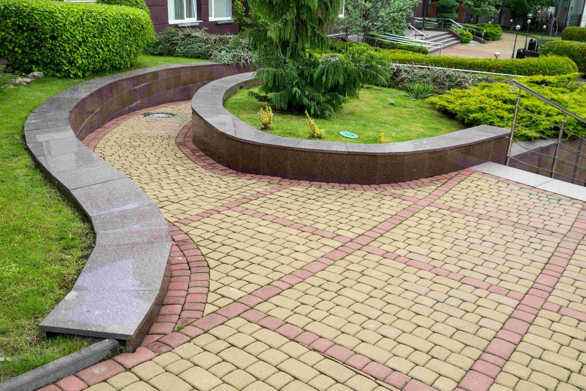 A retaining wall forming a pathway