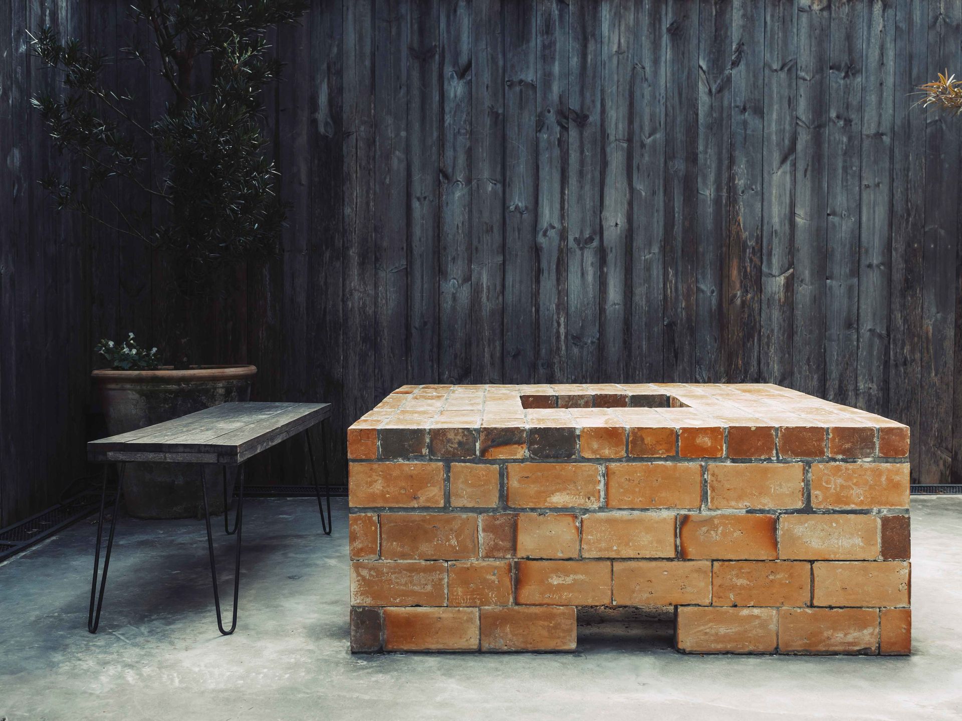 A square fire pit