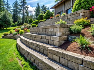 A retaining wall on a Tigard lawn