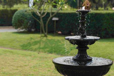 A water feature our team installed on a lawn